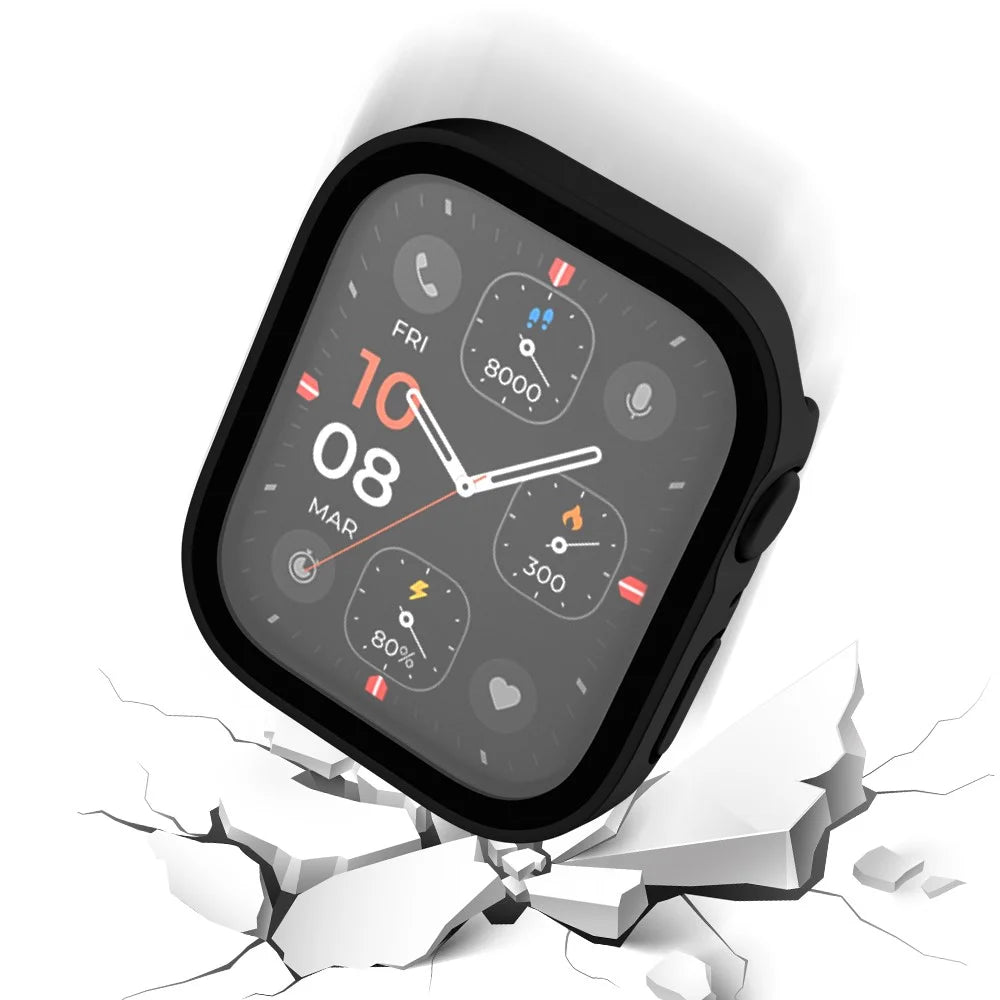 For Apple Watch Series 9 / 8 / 7 45mm Waterproof Frosted Watch Case Anti-drop PC Cover with Tempered Glass Screen Protector - Black - 3