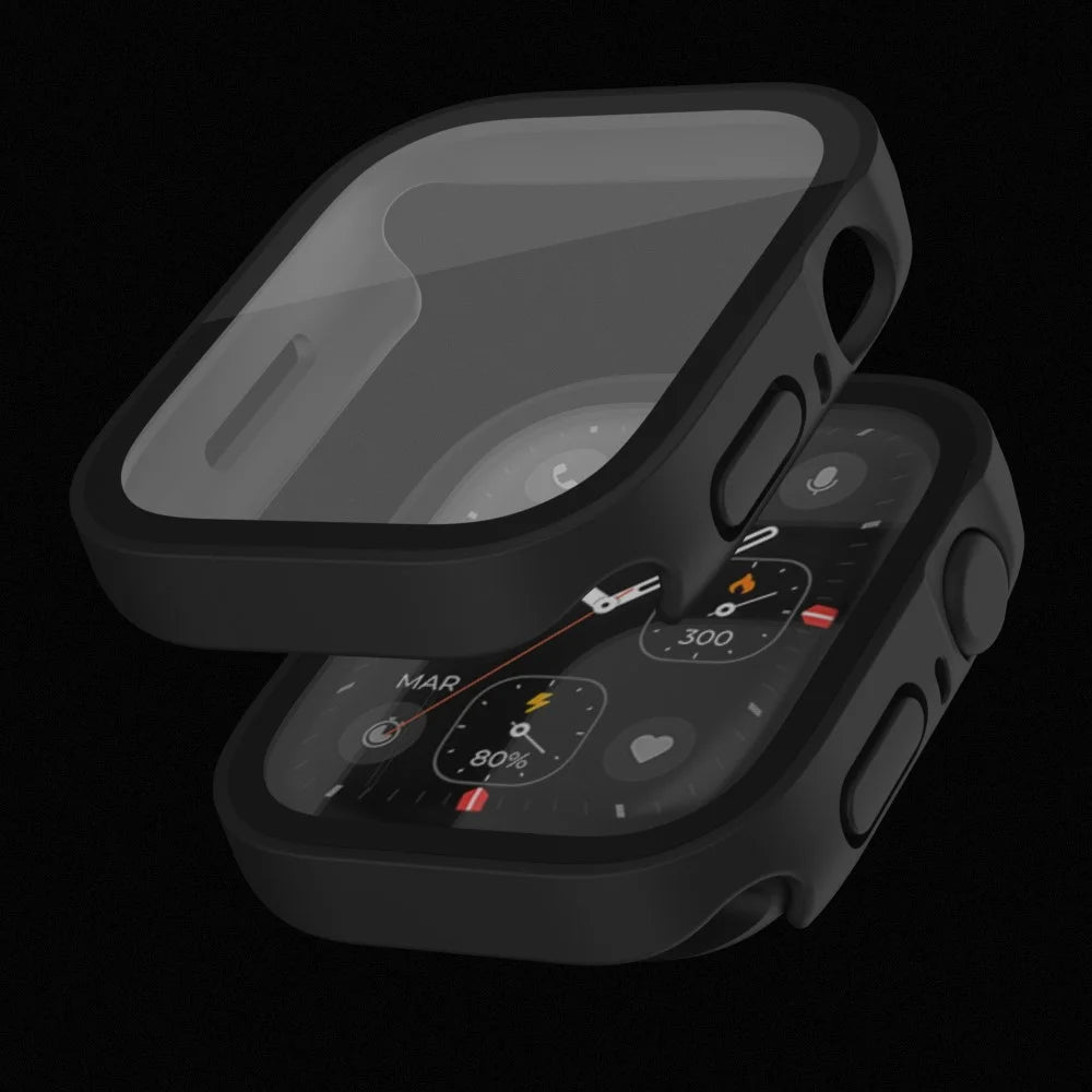 For Apple Watch Series 9 / 8 / 7 45mm Waterproof Frosted Watch Case Anti-drop PC Cover with Tempered Glass Screen Protector - Black - 5