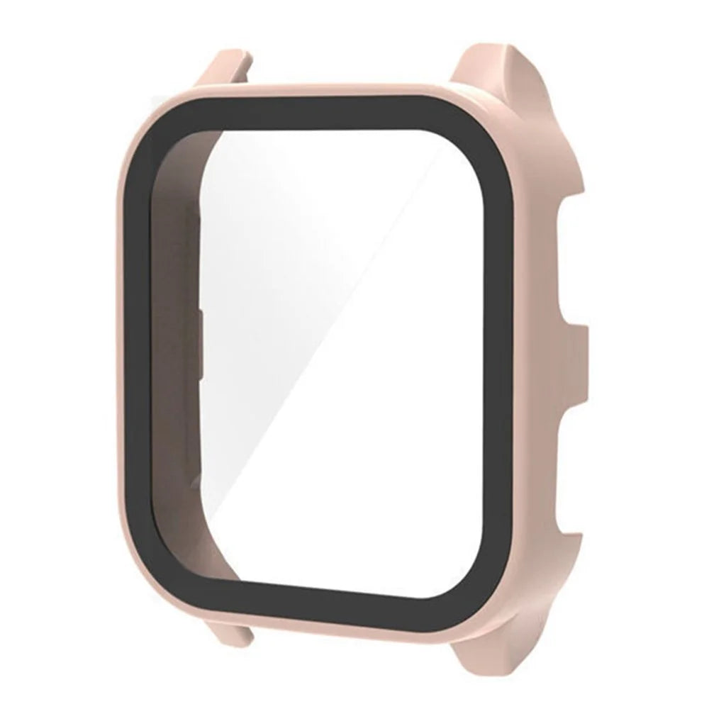 For Garmin Venu Sq 2 Hard PC Cover Full Coverage Shockproof Watch Cover with Tempered Glass Screen Protector - Pink - 1