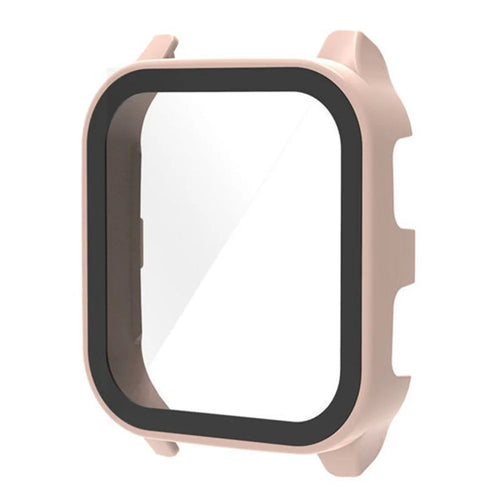 For Garmin Venu Sq 2 Hard PC Cover Full Coverage Shockproof Watch Cover with Tempered Glass Screen Protector - Pink - 1