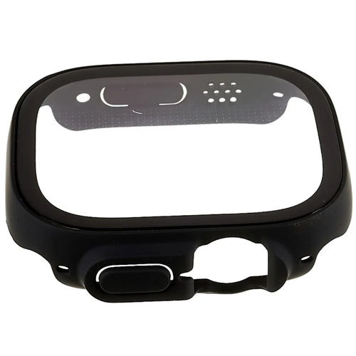 RURIHAI For Apple Watch Ultra 3 / Ultra 2 / Ultra 49mm PC Protective Case All-around Bumper Protective Cover with Silk Printing HD Tempered Glass Screen Protector - Black - 1