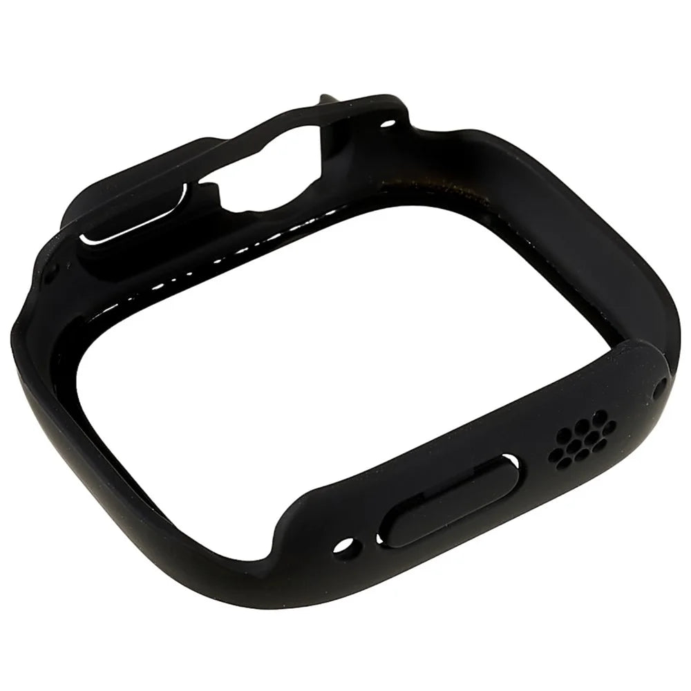 RURIHAI For Apple Watch Ultra 3 / Ultra 2 / Ultra 49mm PC Protective Case All-around Bumper Protective Cover with Silk Printing HD Tempered Glass Screen Protector - Black - 3