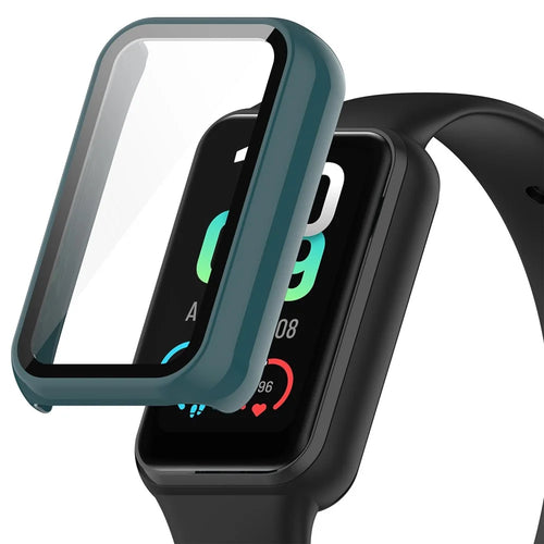 For Huami Amazfit Band 7 Hard PC Watch Case Anti-scratch Protective Cover with Tempered Glass Screen Protector - Green - 1