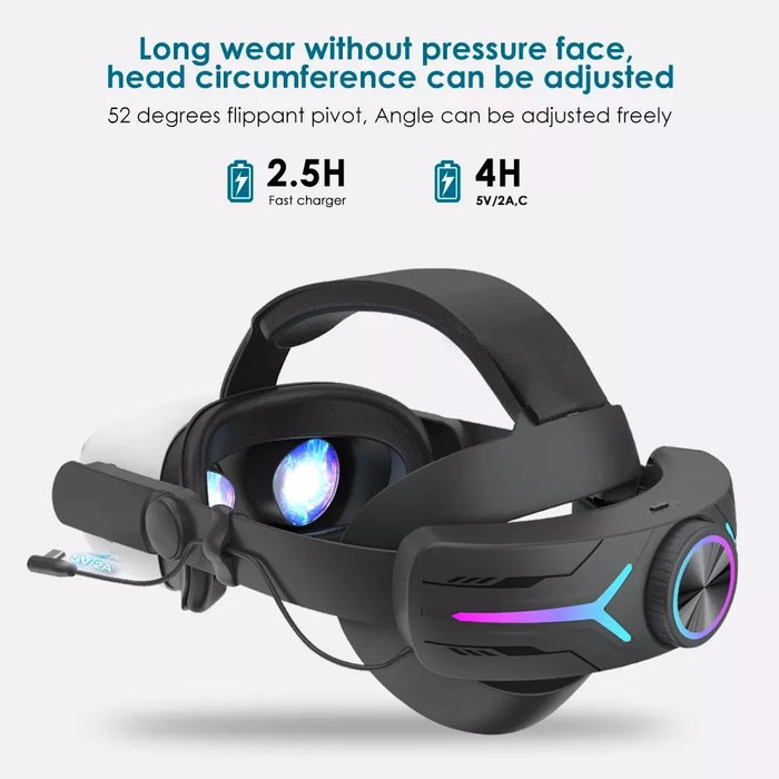 JY-HC2 For Oculus Quest 2 VR Glasses Headband Adjustable Head Strap with 8000mAh Battery - Black - 2