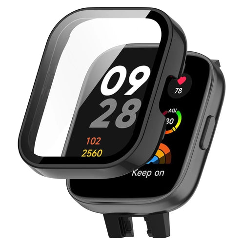 For Xiaomi Redmi Watch 3 PC Protective Case with Tempered Glass Screen Protector Smart Watch Anti-Fall Cover - Black - 1