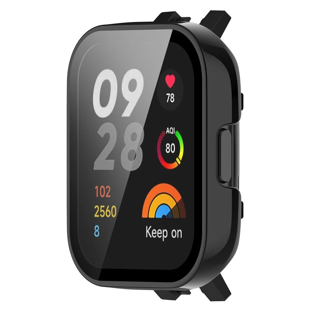 For Xiaomi Redmi Watch 3 PC Protective Case with Tempered Glass Screen Protector Smart Watch Anti-Fall Cover - Black - 4