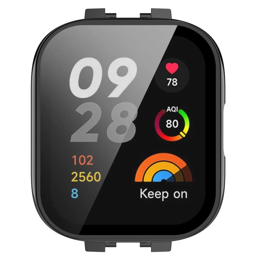 For Xiaomi Redmi Watch 3 PC Protective Case with Tempered Glass Screen Protector Smart Watch Anti-Fall Cover - Black - 5