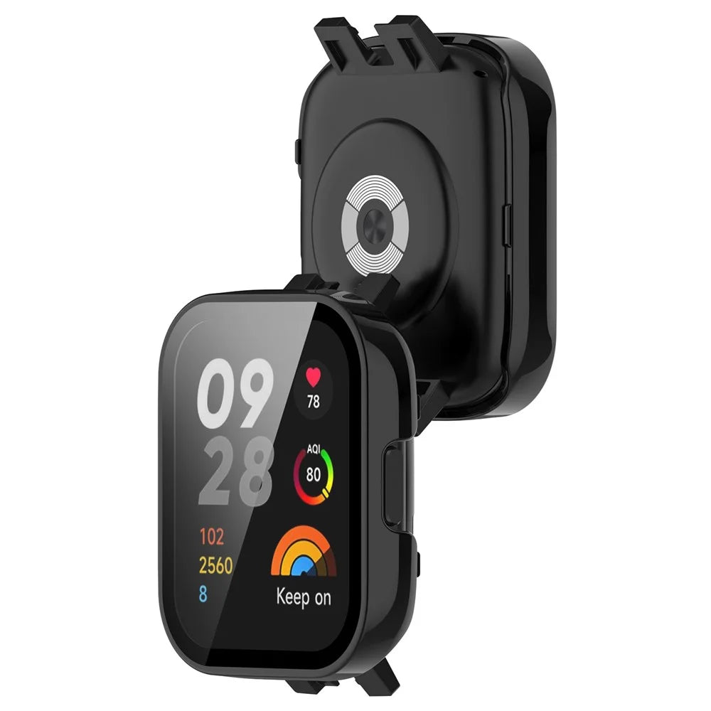 For Xiaomi Redmi Watch 3 PC Protective Case with Tempered Glass Screen Protector Smart Watch Anti-Fall Cover - Black - 7