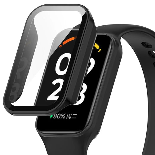 Watch Case for Xiaomi Redmi Band 2, Hard PC Full Protection Cover with Tempered Glass Screen Protector - Black - 1