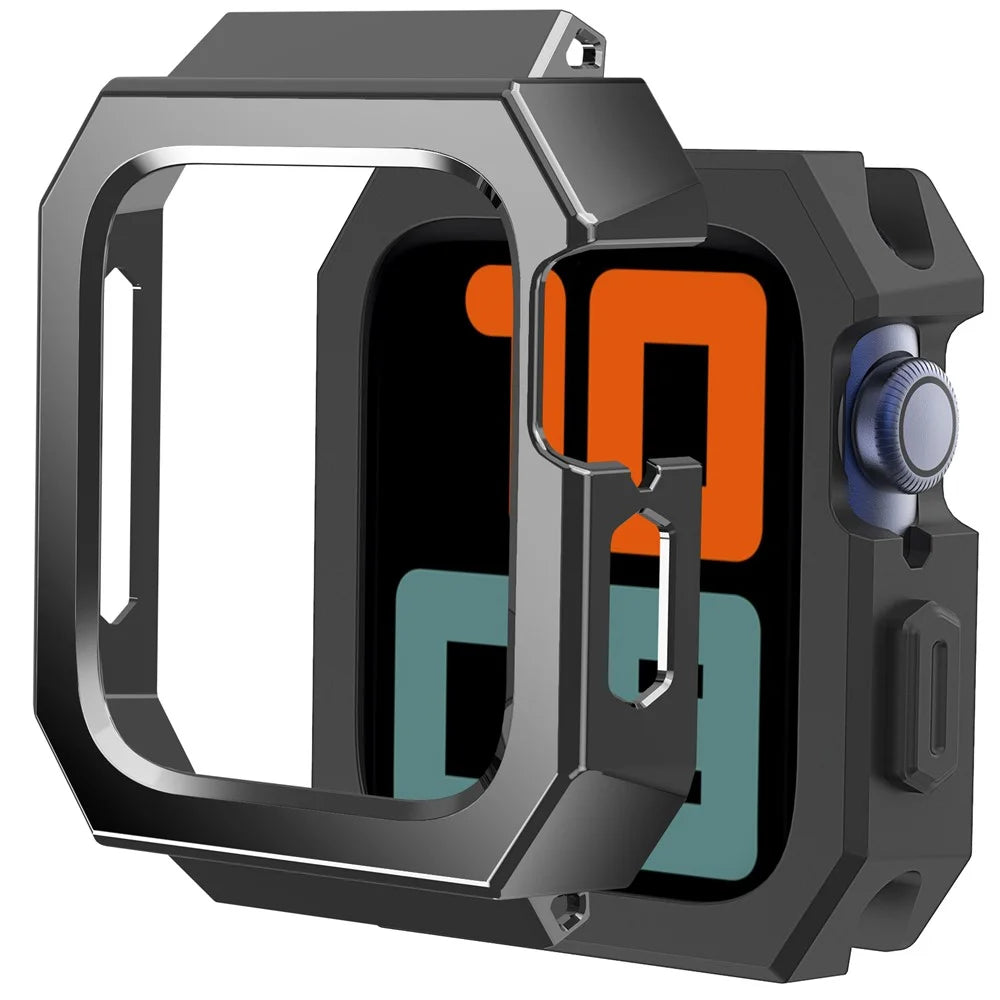 AHASTYLE WA15 Hard Case for Apple Watch Series SE3 / SE2 / SE1 /  6 / 5 / 4 44mm Rugged Stainless Steel Watch Case Protector Cover - Black - 1