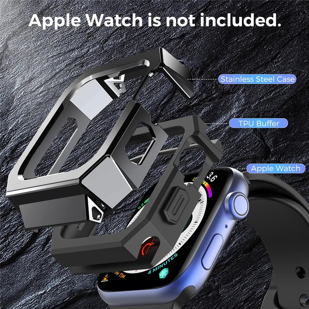 AHASTYLE WA15 Hard Case for Apple Watch Series SE3 / SE2 / SE1 /  6 / 5 / 4 44mm Rugged Stainless Steel Watch Case Protector Cover - Black - 5