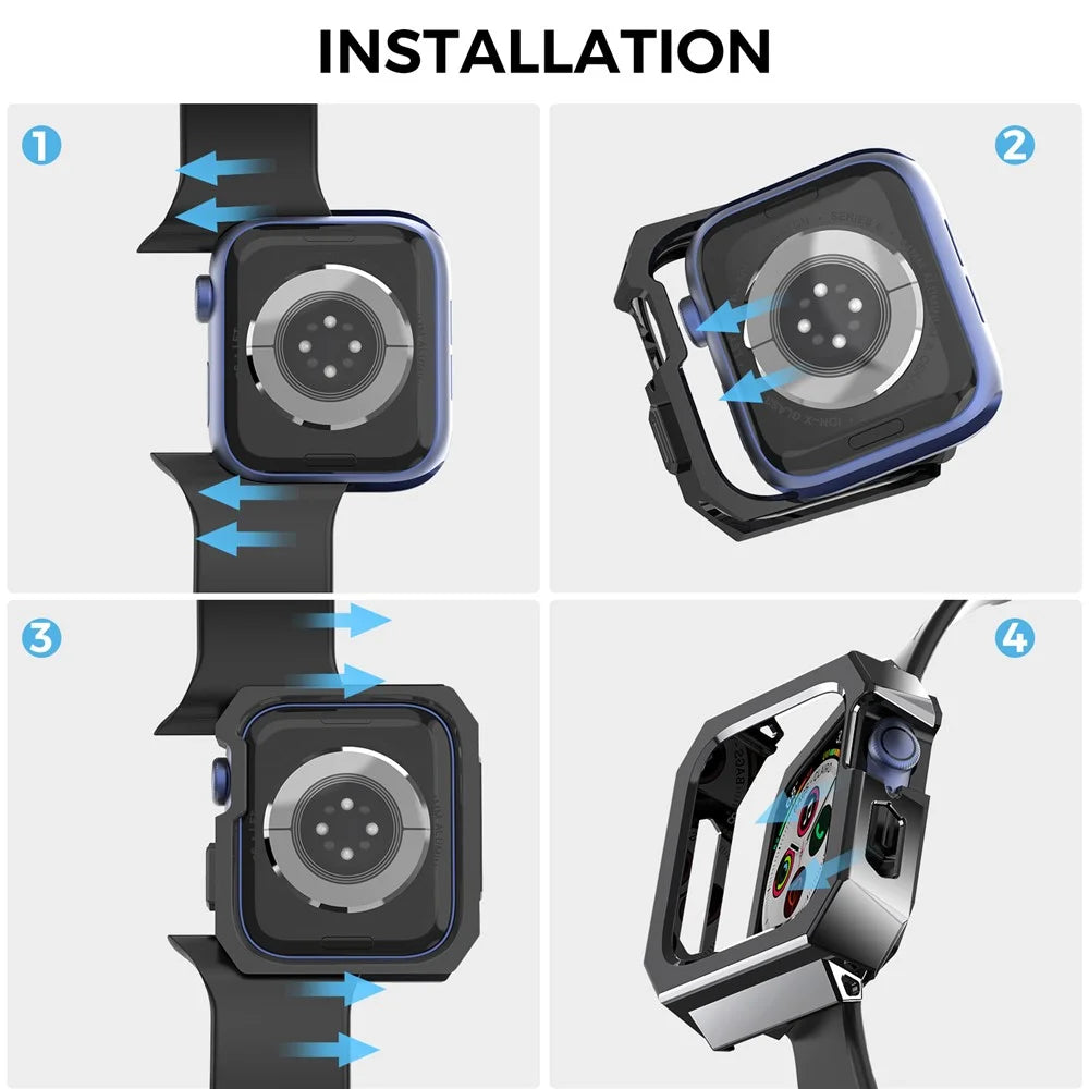 AHASTYLE WA15 Hard Case for Apple Watch Series SE3 / SE2 / SE1 /  6 / 5 / 4 44mm Rugged Stainless Steel Watch Case Protector Cover - Black - 6