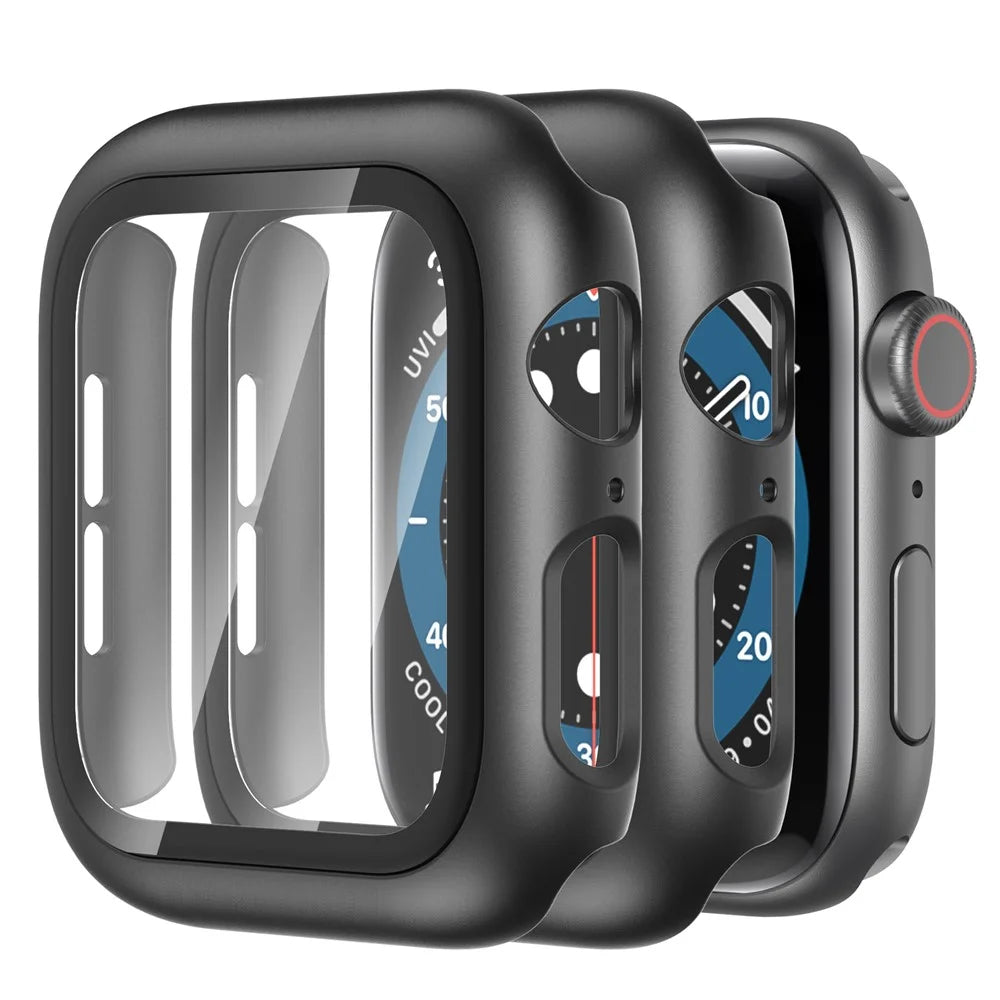 AHASTYLE WG46 2Pcs PC Case with Tempered Glass Film for Apple Watch - For Apple Watch Series 3 / 2 / 1 38mm / Black - 1