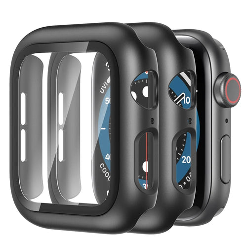 AHASTYLE WG46 2Pcs PC Case with Tempered Glass Film for Apple Watch - For Apple Watch Series 3 / 2 / 1 38mm / Black - 1