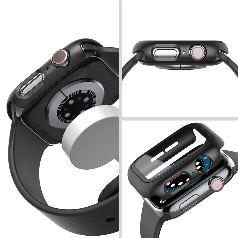 AHASTYLE WG46 2Pcs PC Case with Tempered Glass Film for Apple Watch - For Apple Watch Series 3 / 2 / 1 38mm / Black - 3
