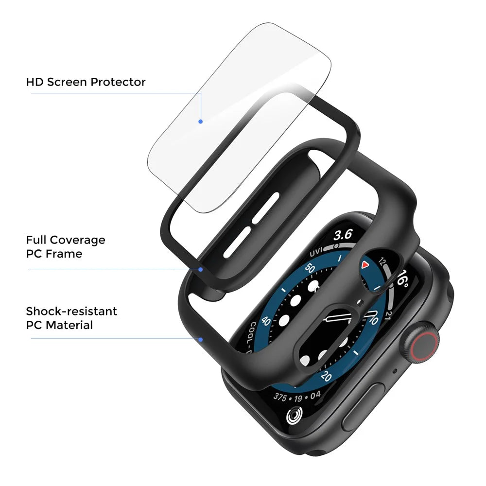 AHASTYLE WG46 2Pcs PC Case with Tempered Glass Film for Apple Watch - For Apple Watch Series 3 / 2 / 1 38mm / Black - 4
