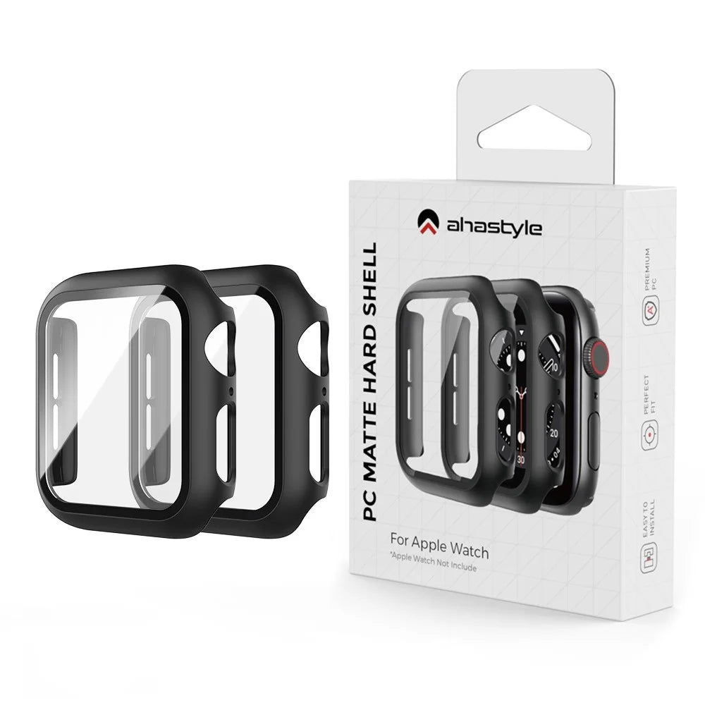 AHASTYLE WG46 2Pcs PC Case with Tempered Glass Film for Apple Watch - For Apple Watch Series 3 / 2 / 1 38mm / Black - 7
