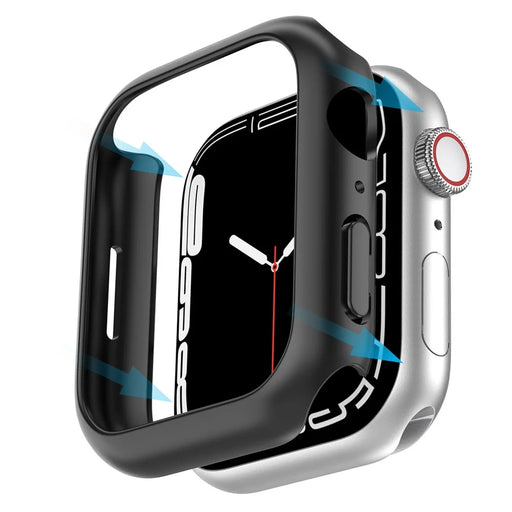 AHASTYLE WG59 2Pcs Hard PC Case for Apple Watch Series 8 / 7, Half Cover Rubberized Matte Cover Frame - For Apple Watch Series 8 / 7 41mm / Black - 1