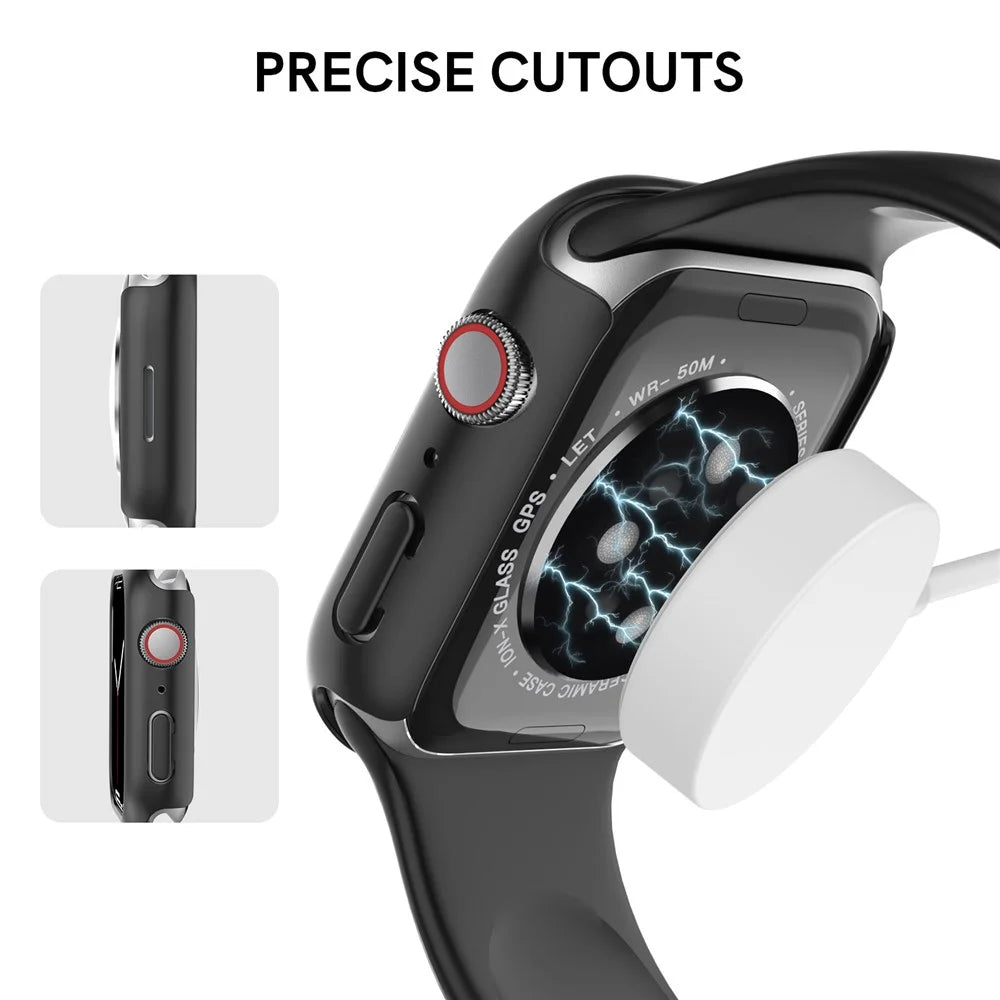 AHASTYLE WG59 2Pcs Hard PC Case for Apple Watch Series 8 / 7, Half Cover Rubberized Matte Cover Frame - For Apple Watch Series 8 / 7 41mm / Black - 4