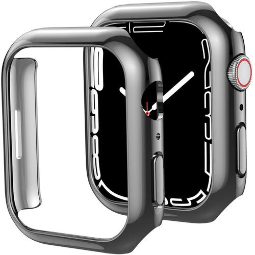 AHASTYLE WG59-D 2Pcs Watch Case for Apple Watch Series 8 / 7, Hard PC Electroplate Cover Frame - For Apple Watch Series 8 / 7 41mm / Black - 1