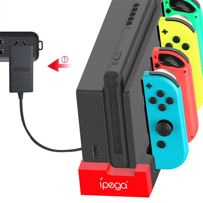 IPEGA For Nintendo Switch JoyCon 4 Slots Charging Dock Station Game Controller Charger with Indicator - Black / Red - 3