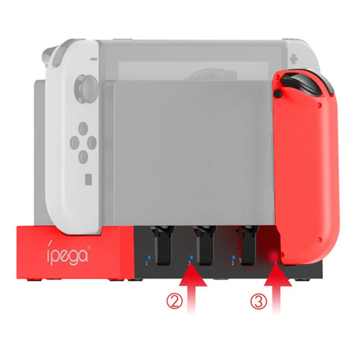 IPEGA For Nintendo Switch JoyCon 4 Slots Charging Dock Station Game Controller Charger with Indicator - Black / Red - 4