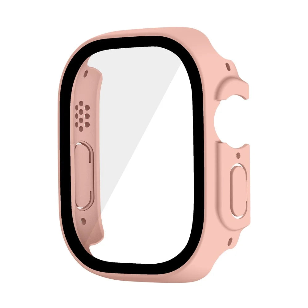 For Apple Watch Ultra 3 / Ultra 2 / Ultra 49mm Hard PC Case with Tempered Glass Screen Protector Waterproof Smart Watch Case - Pink - 1