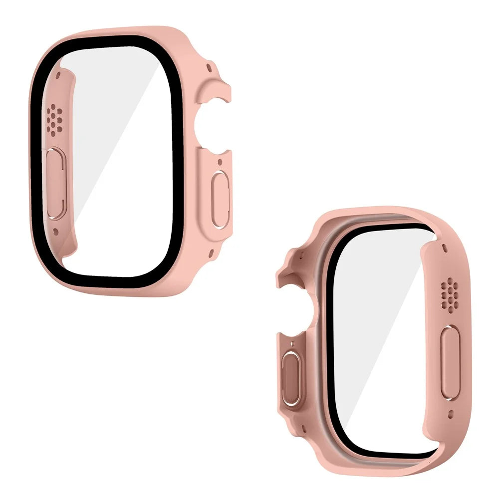 For Apple Watch Ultra 3 / Ultra 2 / Ultra 49mm Hard PC Case with Tempered Glass Screen Protector Waterproof Smart Watch Case - Pink - 3