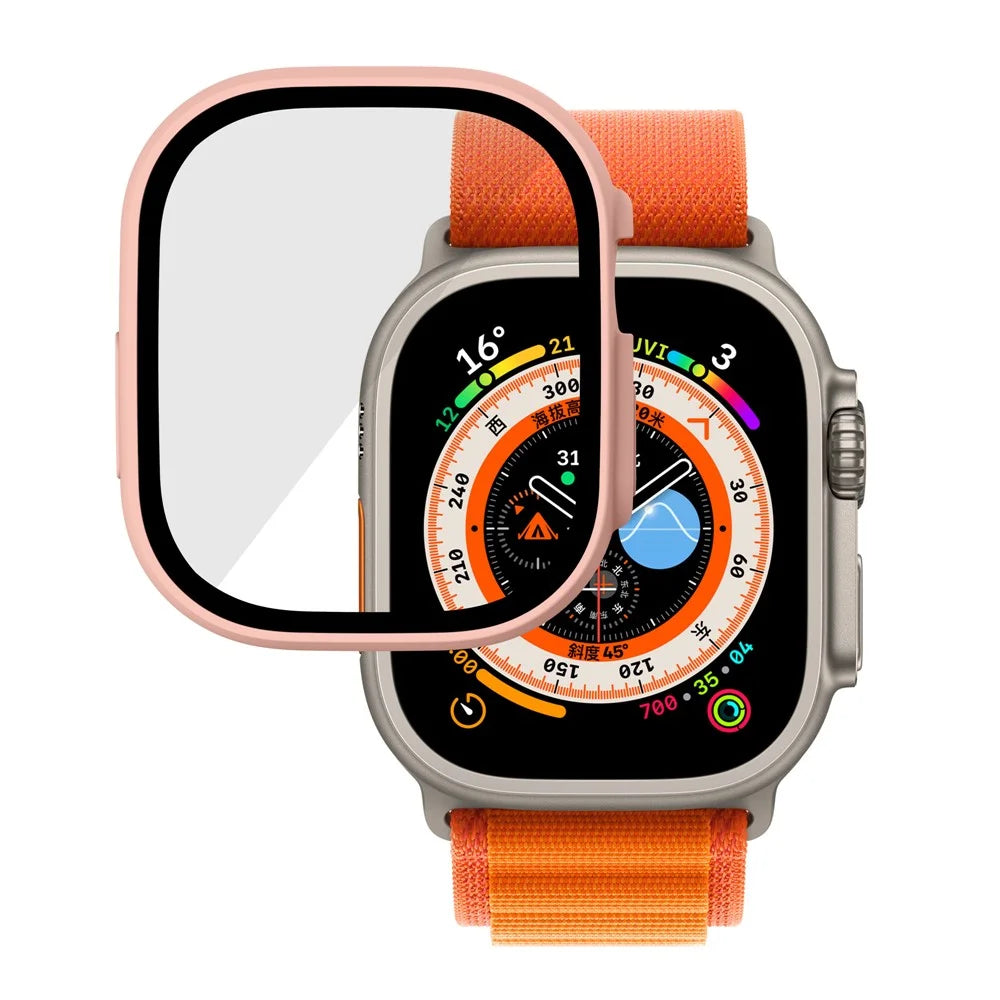 For Apple Watch Ultra 3 / Ultra 2 / Ultra 49mm Hard PC Case with Tempered Glass Screen Protector Waterproof Smart Watch Case - Pink - 4