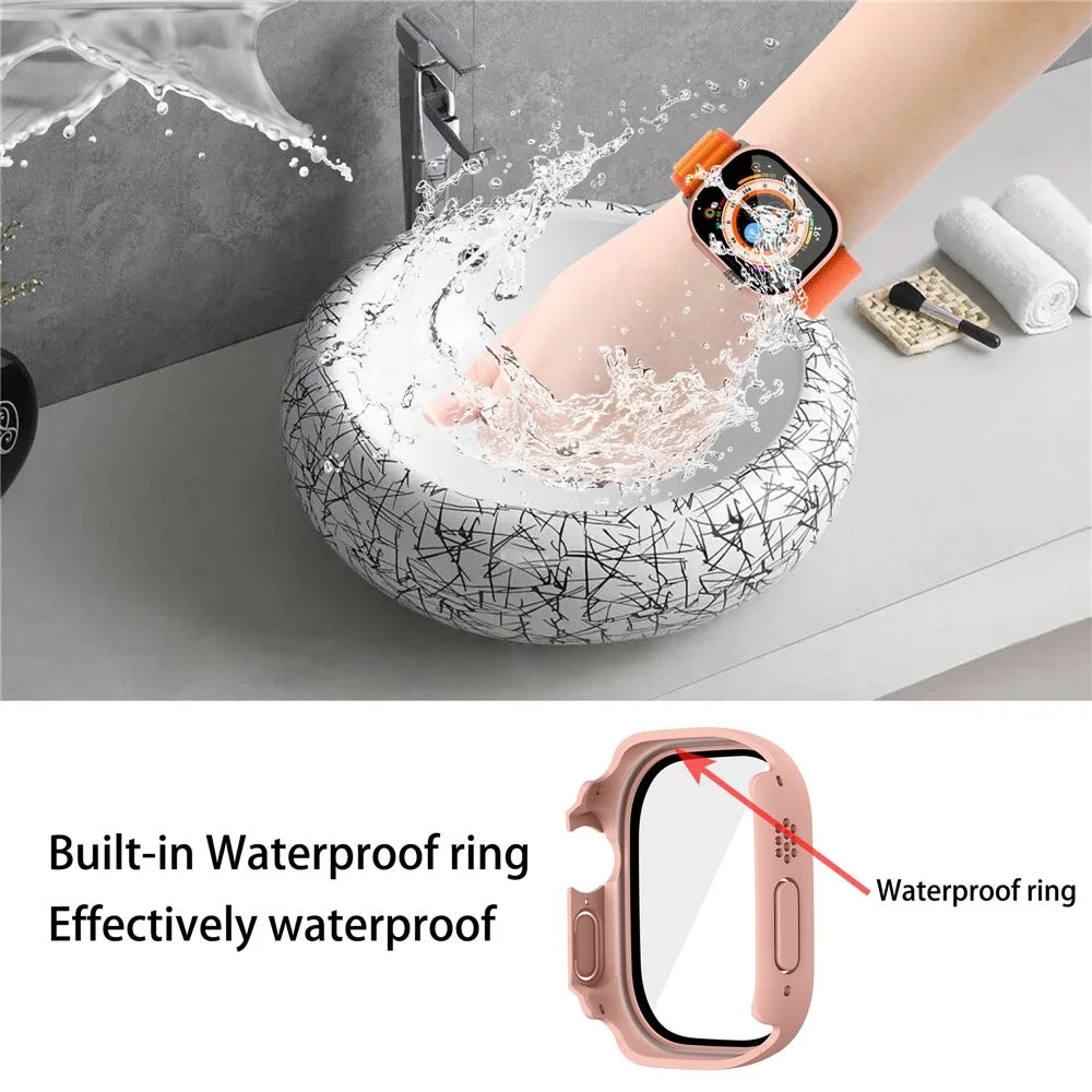 For Apple Watch Ultra 3 / Ultra 2 / Ultra 49mm Hard PC Case with Tempered Glass Screen Protector Waterproof Smart Watch Case - Pink - 5