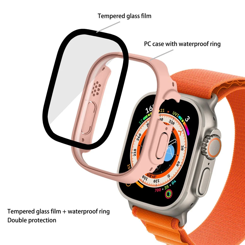 For Apple Watch Ultra 3 / Ultra 2 / Ultra 49mm Hard PC Case with Tempered Glass Screen Protector Waterproof Smart Watch Case - Pink - 6