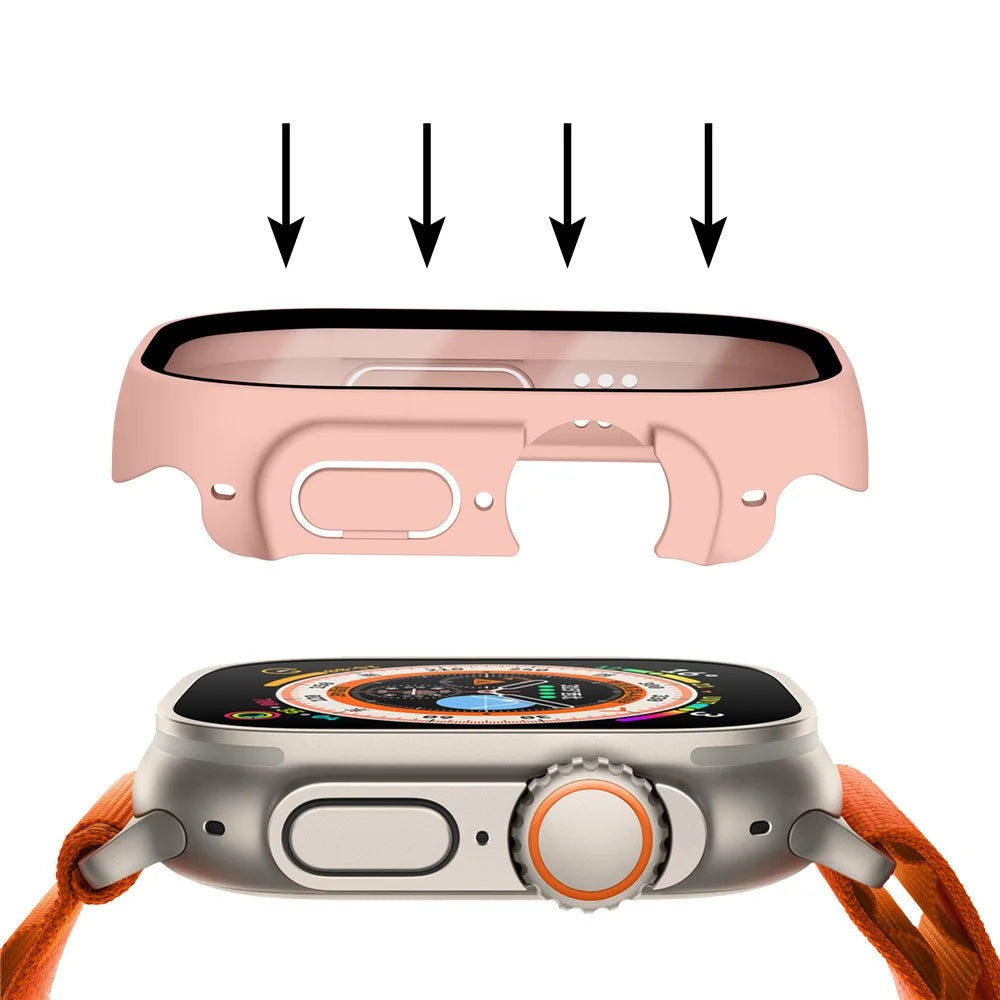 For Apple Watch Ultra 3 / Ultra 2 / Ultra 49mm Hard PC Case with Tempered Glass Screen Protector Waterproof Smart Watch Case - Pink - 7