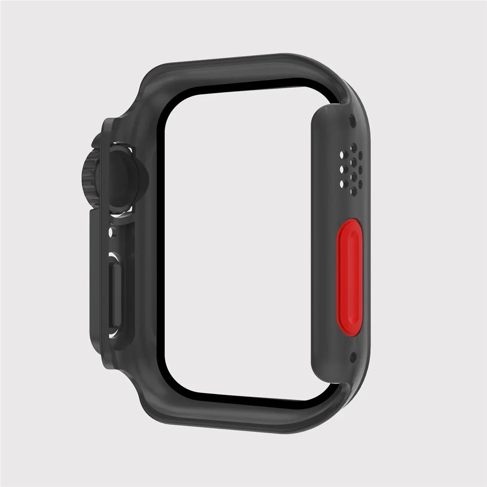 For Apple Watch Series 9 / 8 / 7 41mm Full Protection Watch Case Hard PC Cover with Tempered Glass Screen Protector - Black / Red - 2