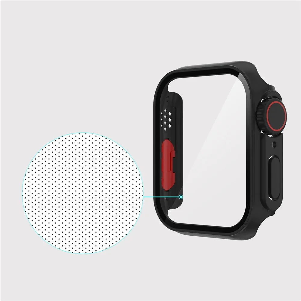For Apple Watch Series SE3 / SE2 / SE1 /  6 / 5 / 4 44mm Watch Case Hard PC Watch Cover with Tempered Glass Screen Protector - Black / Red - 4