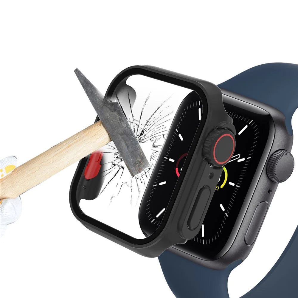 For Apple Watch Series SE3 / SE2 / SE1 /  6 / 5 / 4 44mm Watch Case Hard PC Watch Cover with Tempered Glass Screen Protector - Black / Red - 5