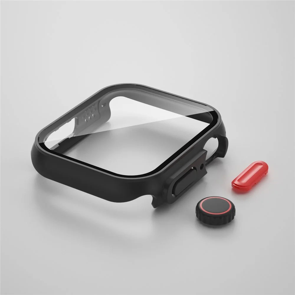 For Apple Watch Series SE3 / SE2 / SE1 /  6 / 5 / 4 44mm Watch Case Hard PC Watch Cover with Tempered Glass Screen Protector - Black / Red - 7