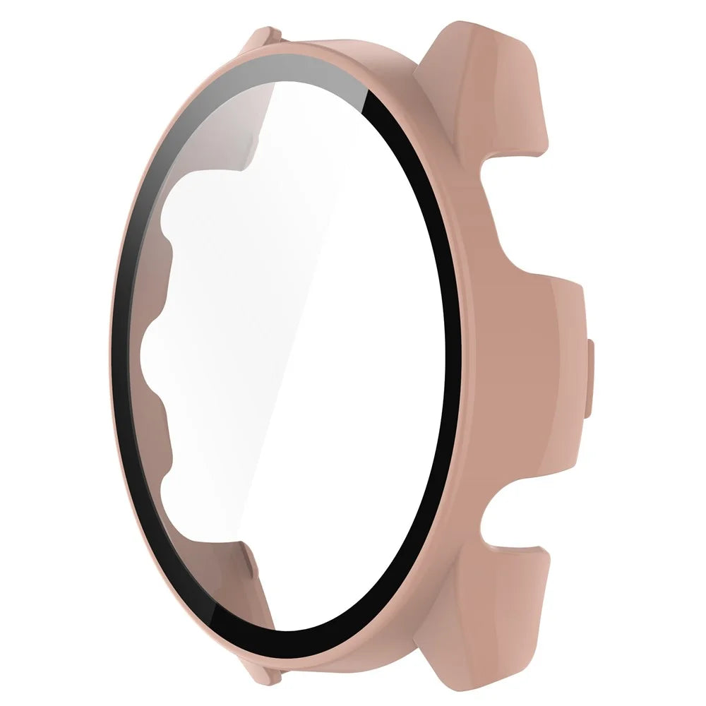 For Garmin Forerunner 265S Anti-scratch PC Watch Case with Tempered Glass Screen Protector - Pink - 2