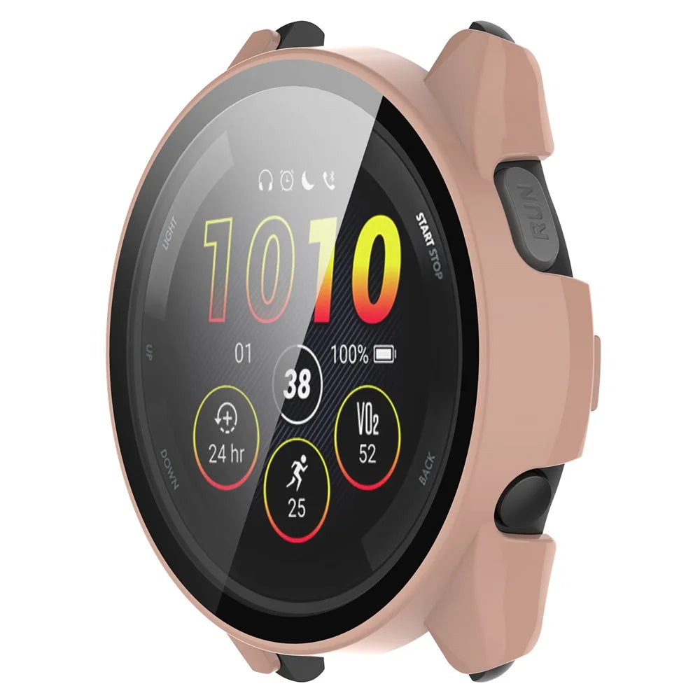 For Garmin Forerunner 265S Anti-scratch PC Watch Case with Tempered Glass Screen Protector - Pink - 4