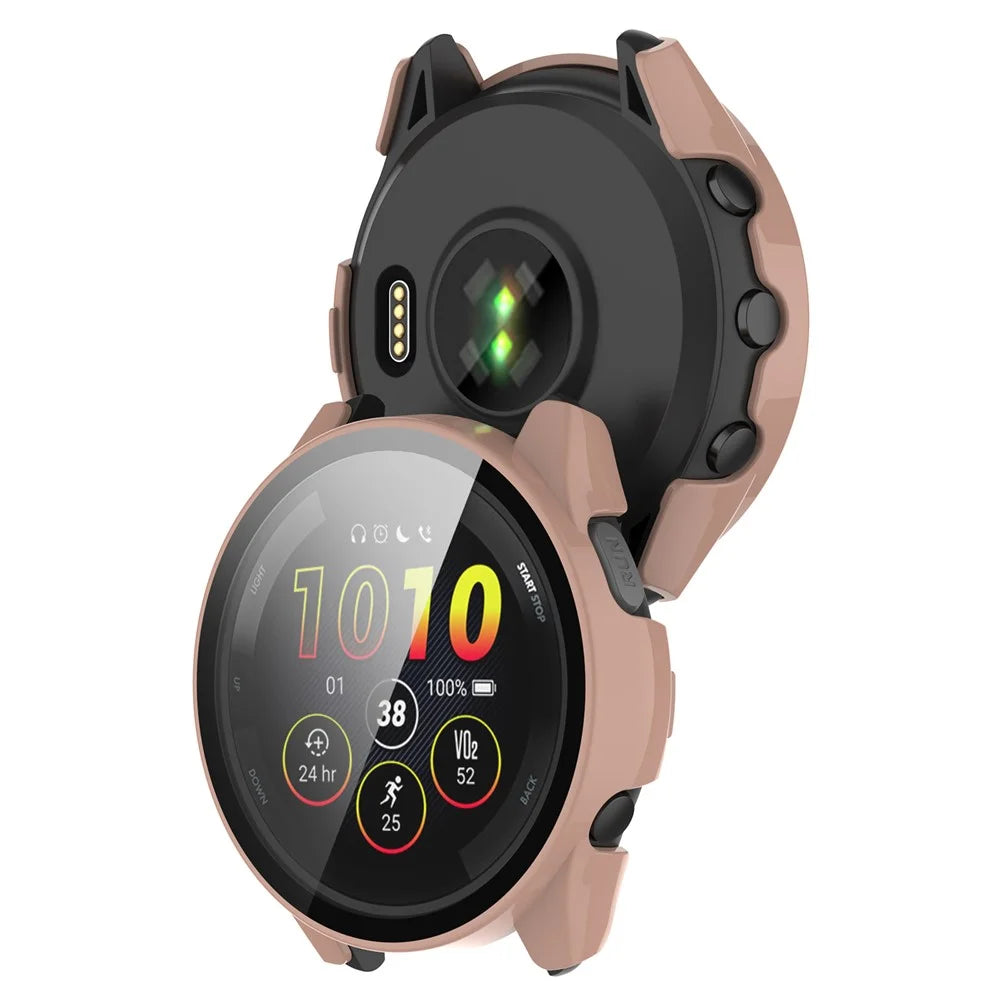 For Garmin Forerunner 265S Anti-scratch PC Watch Case with Tempered Glass Screen Protector - Pink - 5