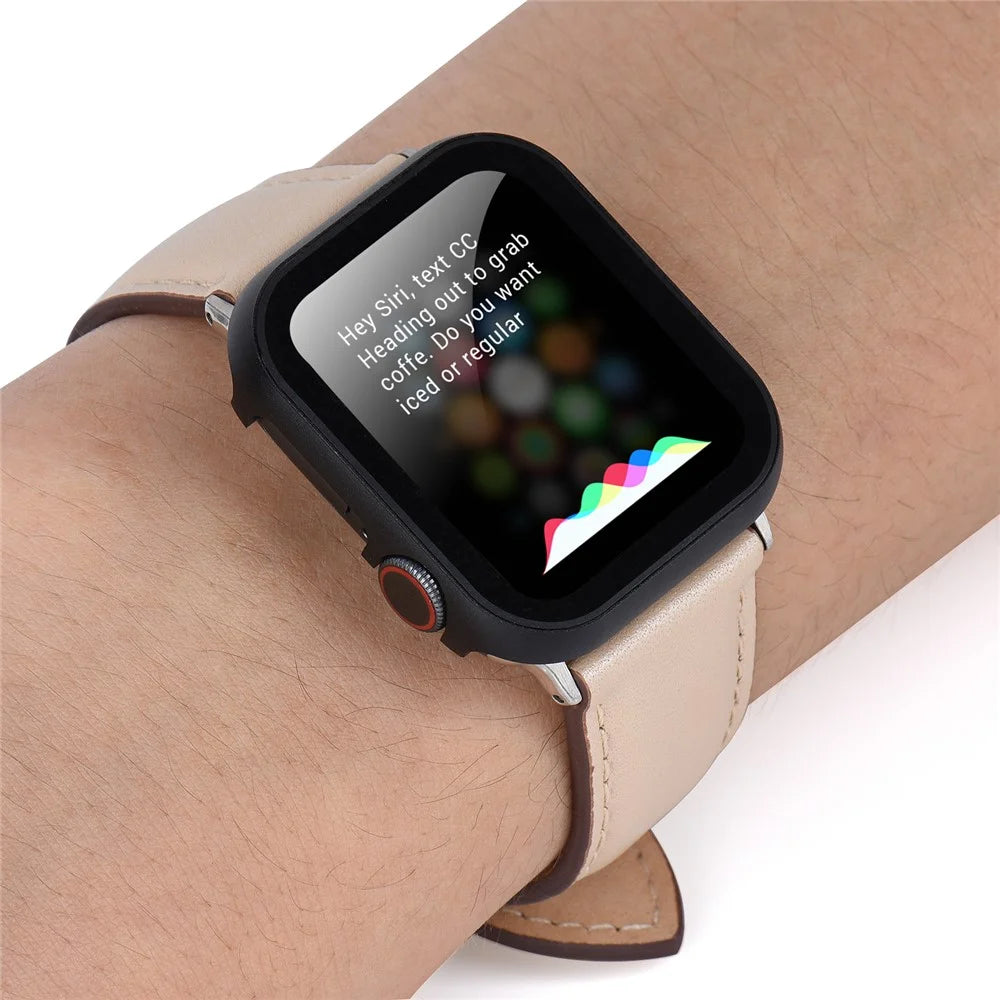 For Apple Watch Series SE3 / SE2 / SE1 /  6 / 5 / 4 44mm Metal Protective Cover Case with Tempered Glass Screen Protector - Black - 6