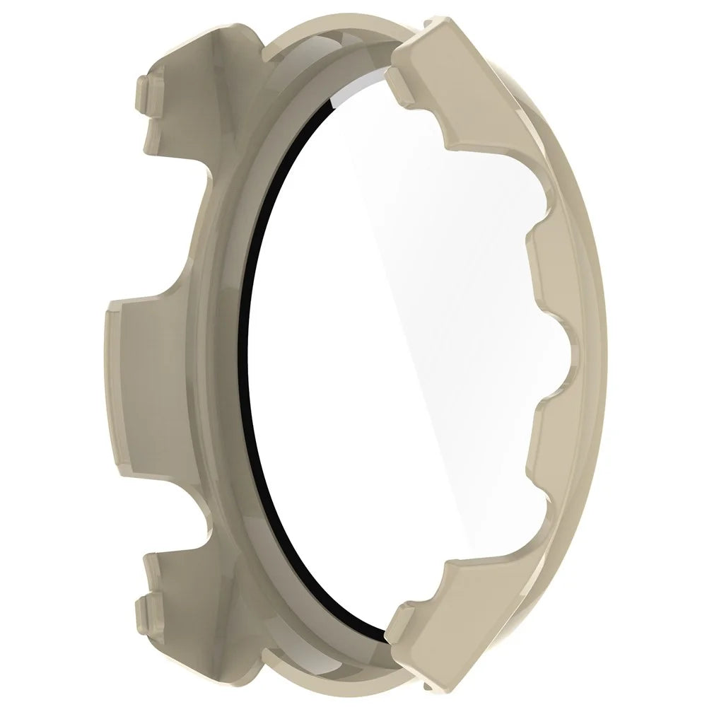 For Garmin Forerunner 965 Hard PC Watch Case Protective Frame with HD Tempered Glass Film - Ivory White - 3