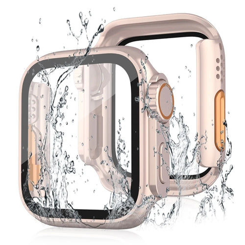 For Apple Watch Series SE3 / SE2 / SE1 /  6 / 5 / 4 40mm Waterproof Drop-proof PC Watch Case with Tempered Glass Screen Protector - Rose Gold - 1