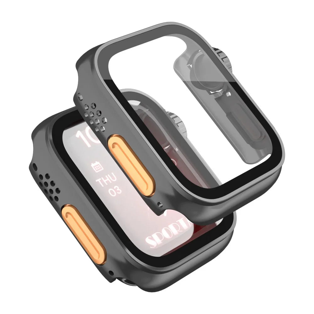 Watch Cover for Apple Watch Series SE3 / SE2 / SE1 /  6 / 5 / 4 44mm Waterproof PC Watch Case with Tempered Glass Screen Protector - Black - 2