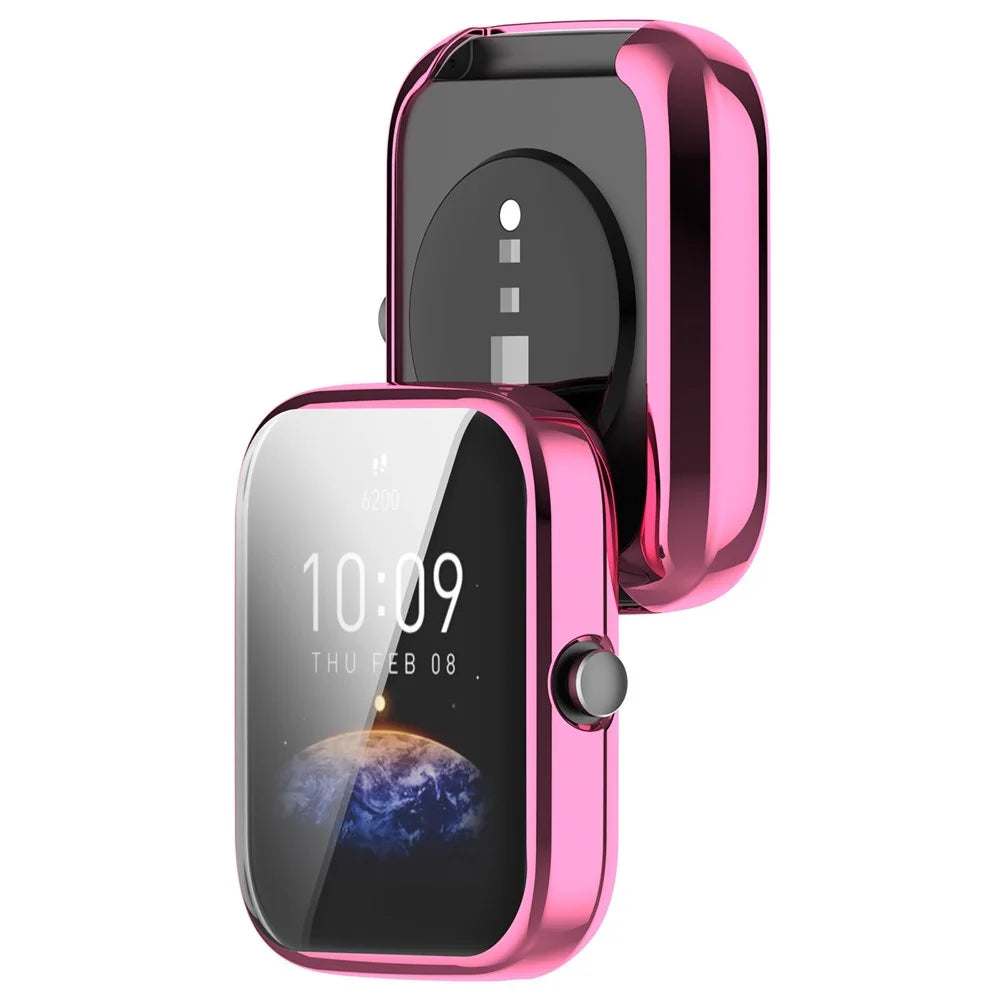 For Huami Amazfit Bip 3 / Bip 3 Pro Anti-scratch Watch Cover Electroplating Full Coverage Watch Case - Pink - 2