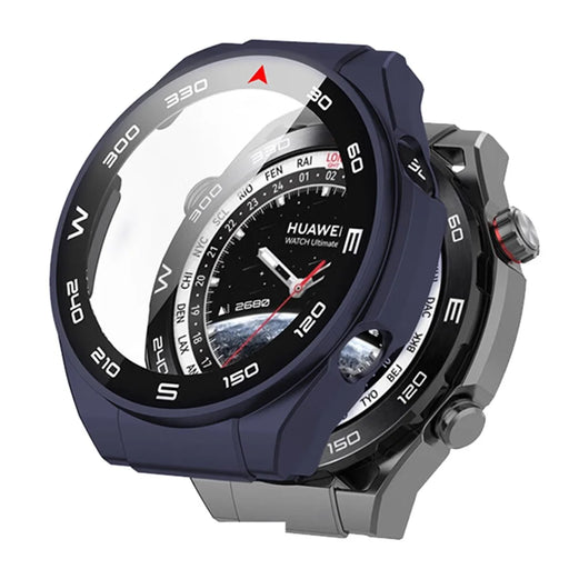 RURIHAI For Huawei Watch Ultimate Hard PC Watch Case with High Aluminium-silicon Glass Screen Protector Overall Protective Cover - Navy Blue - 1