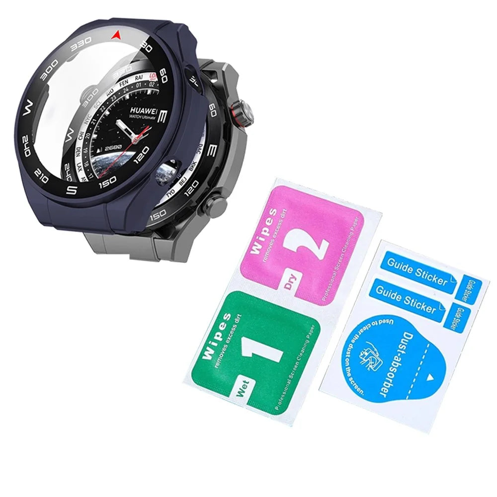 RURIHAI For Huawei Watch Ultimate Hard PC Watch Case with High Aluminium-silicon Glass Screen Protector Overall Protective Cover - Navy Blue - 3