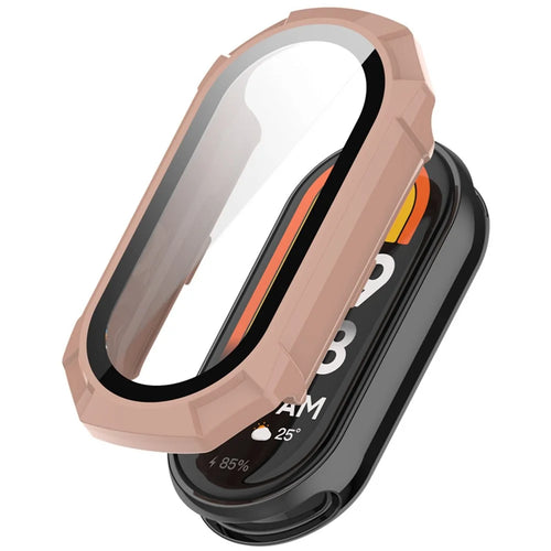 ENKAY Hat Prince For Xiaomi Smart Band 8 Full Coverage Hard PC Watch Case with HD Tempered Glass Film - Pink - 1