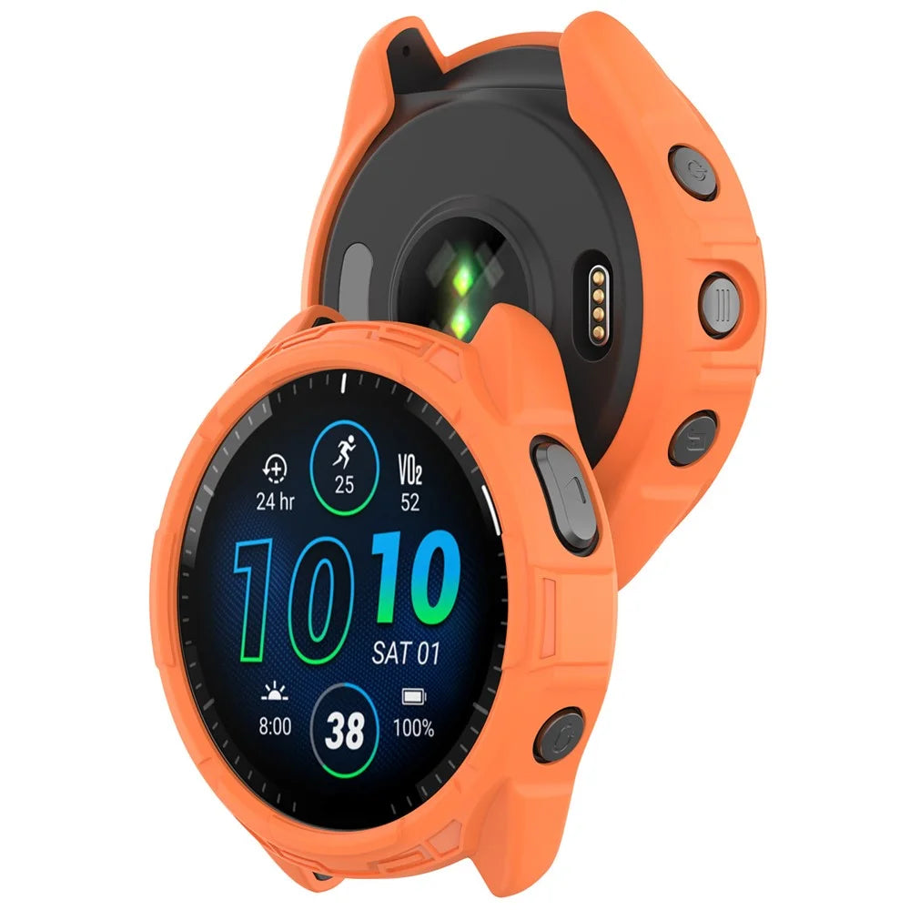 For Garmin Forerunner 965 TPU Watch Case Hollow-out Rugged Bumper Cover - Orange - 7