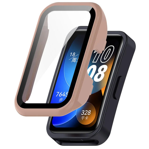 For Huawei Band 8 / Band 8 NFC / Band 9 / Band 9 NFC All Around Hard PC Watch Case Cover with HD Tempered Glass Film - Pink - 1