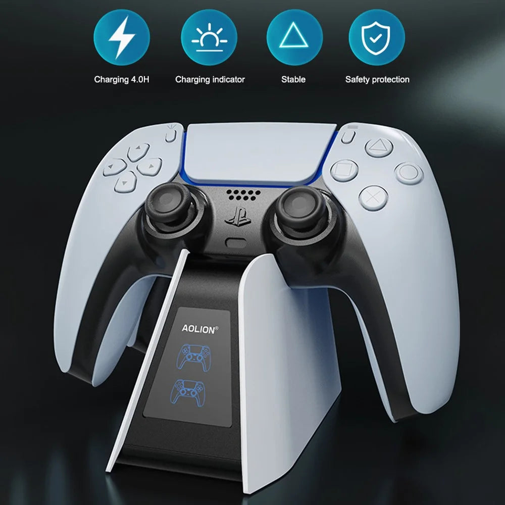 AOLION ALP500701 Dual Slot Fast Charging Dock for Sony PS5 DualSense Edge Controller Charger with LED Indicator - 2